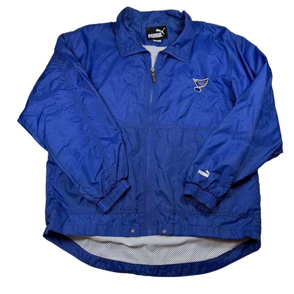 Vintage Puma St Louis Blues NHL Windbreaker Jacket Blue Mens Medium Full Zip